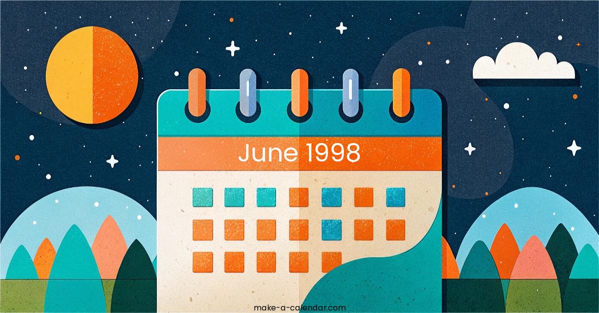 Printable June 1998 Calendar Free Templates Printable June 1998 Calendar Free Templates